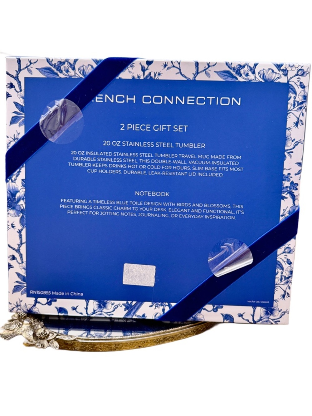 French Connection Blue Birds Cottagecore Toile 20 oz Tumbler & Notebook Gift Set - Picture 6 of 8
